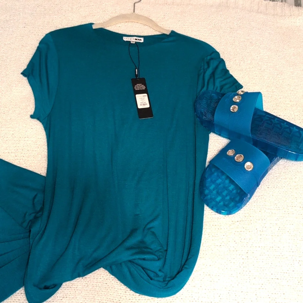 Teal Dress and Matching Slides Set - Picture 1 of 10